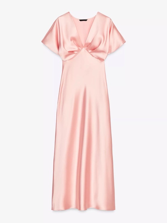 Zara Dresses & Skirts - Zara Satin Effect Pink Midi Dress Medium